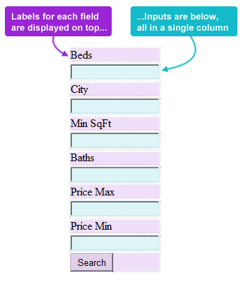 IDX search with single column layout